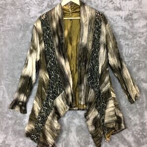 Cativa Womens XL Olive Green Mixed Media Lace Trim Open Front Cardigan Jacket